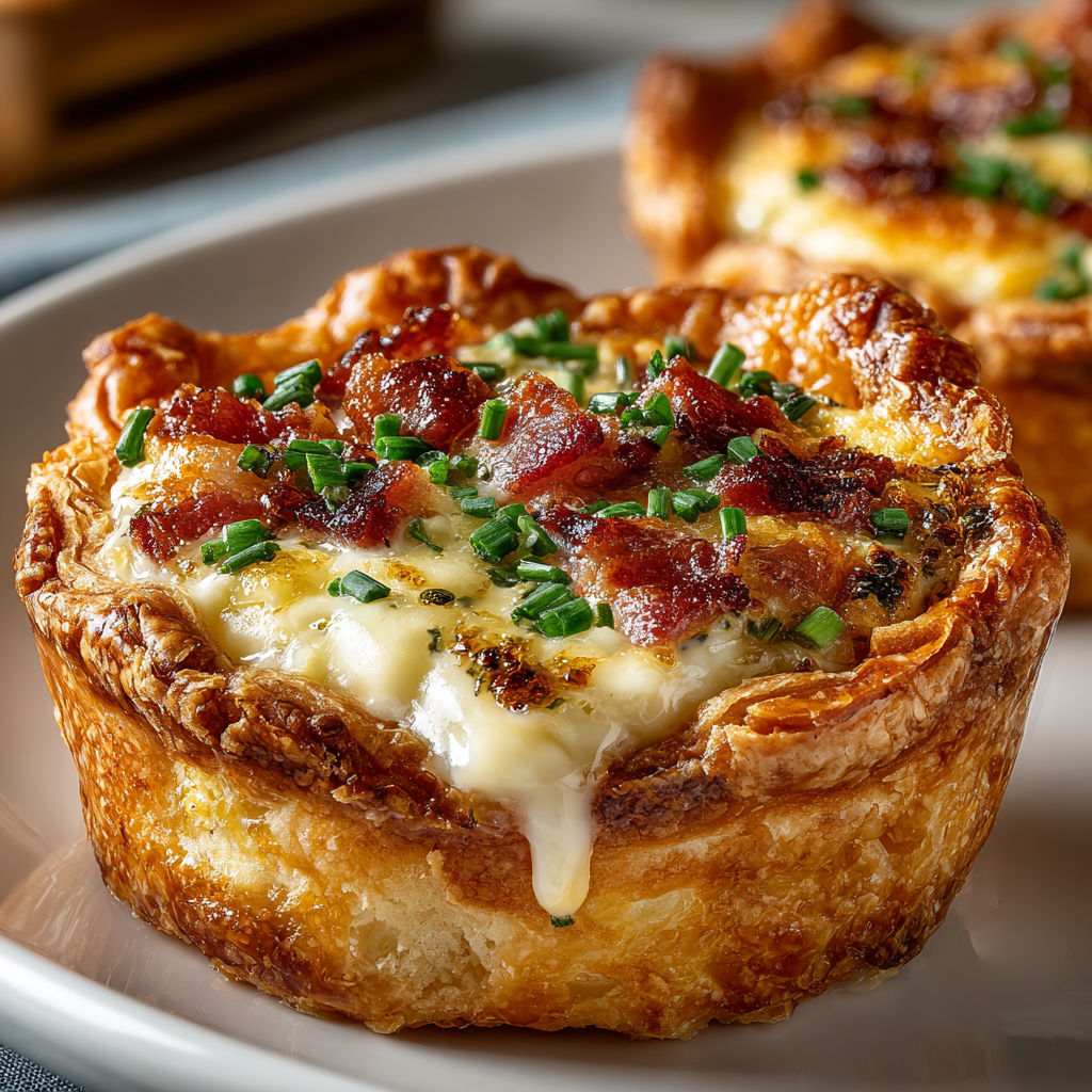 Two mini quiche Lorraine bites on a plate.