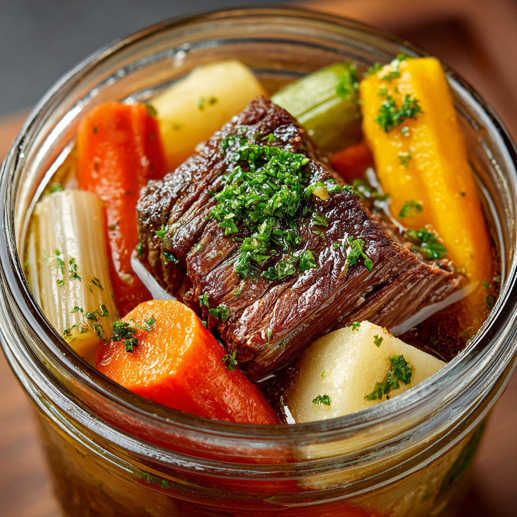 A pot-au-feu modern in a mason jar.