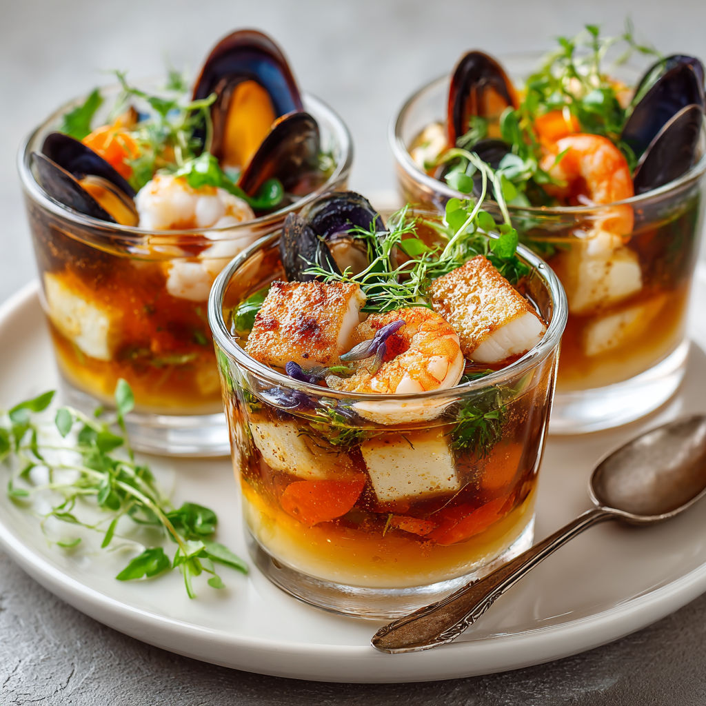 A plate with three glasses of food.
