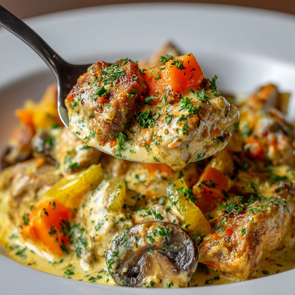 A plate of food with a fork on it.