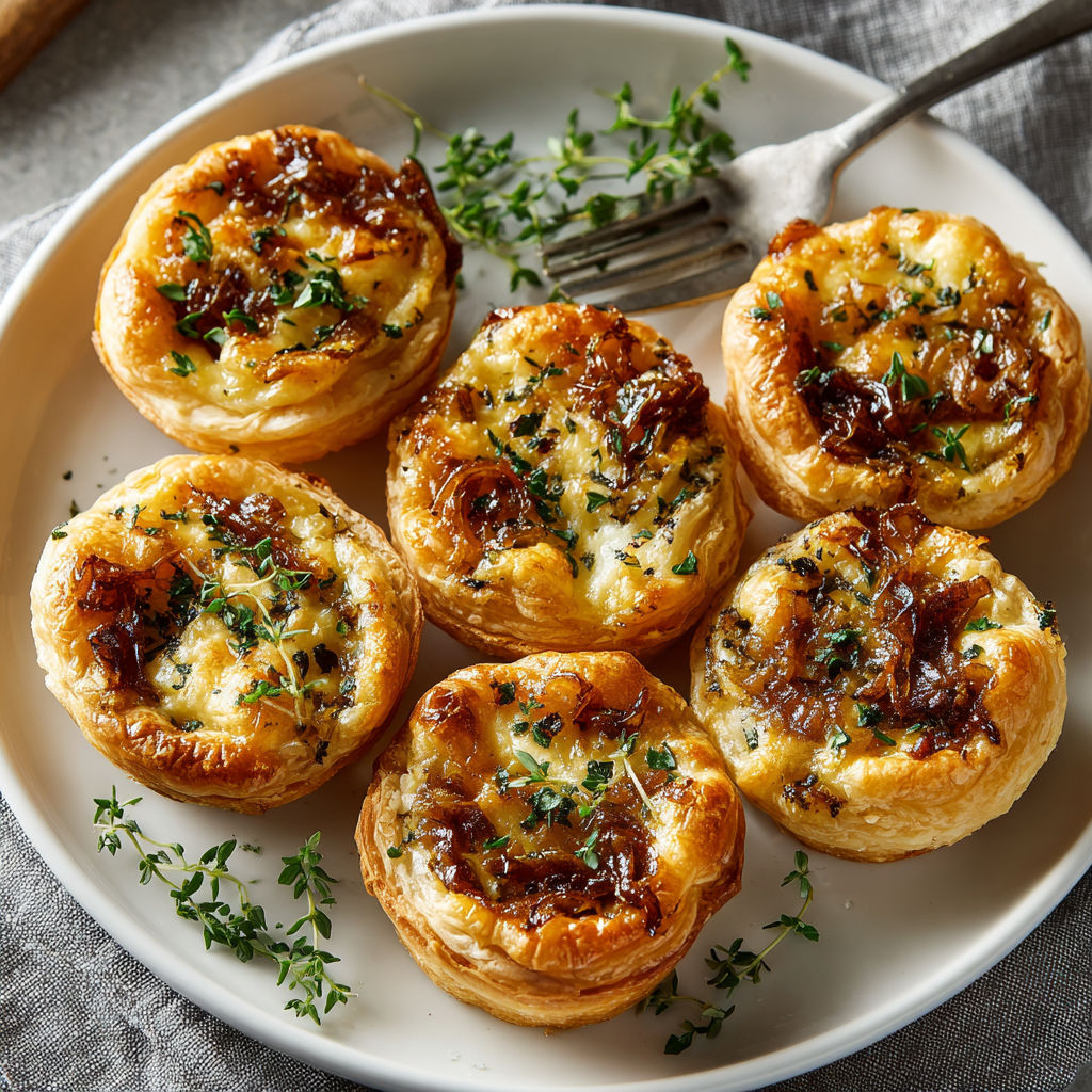 A plate of caramelized onion mini-tartelettes.