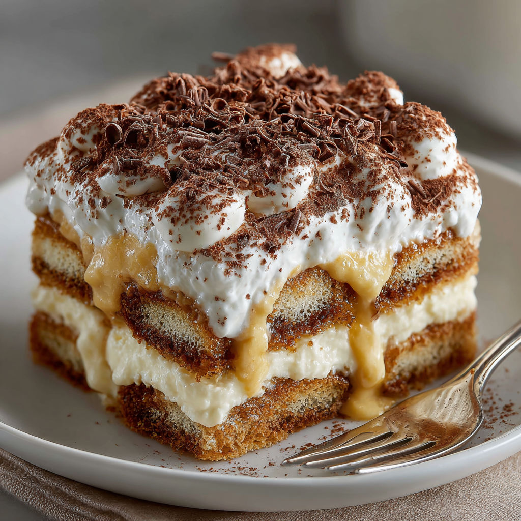 A slice of Rebel Float Eggnog Tiramisu with Coffee Layers.