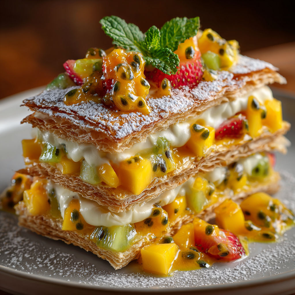 Mille-feuille anarchiste with exotic fruits.