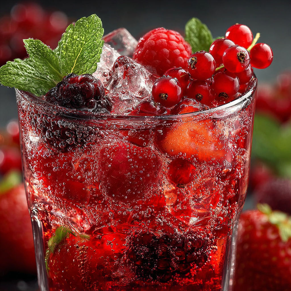 A glass of red berry lemonade with a strawberry on top.