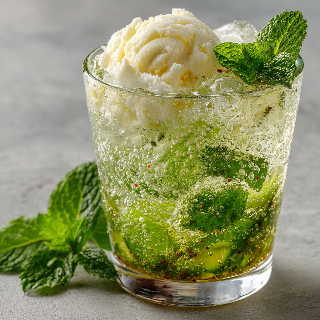 A glass of Diabolo Menthe Float.