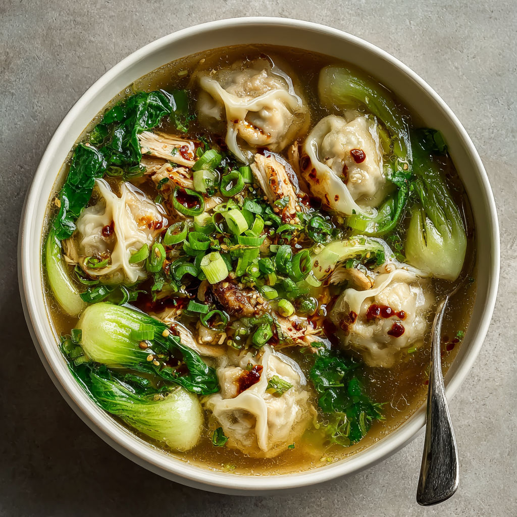 A bowl of soup with vegetables and dumplings.