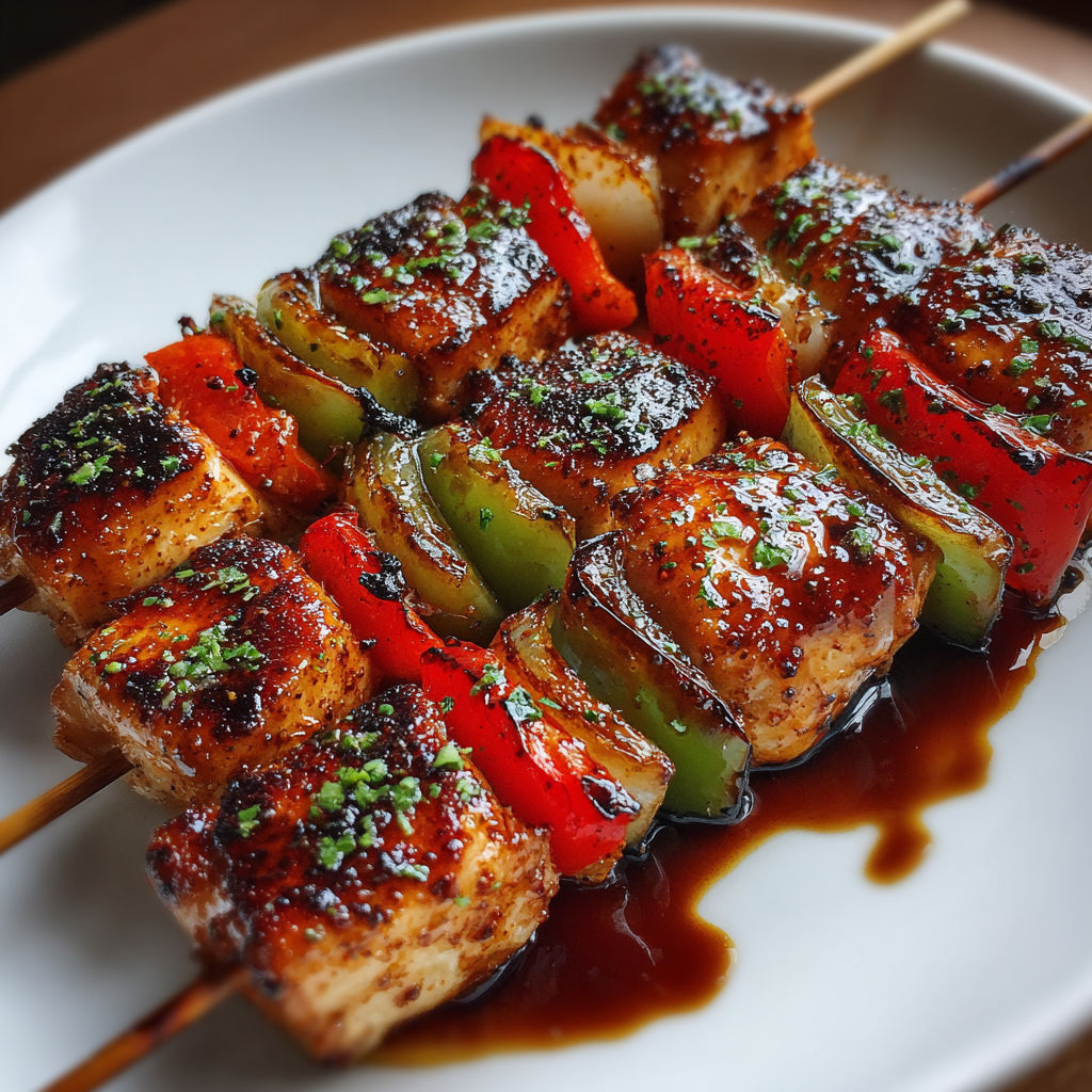 A plate of brochettes de poulet.