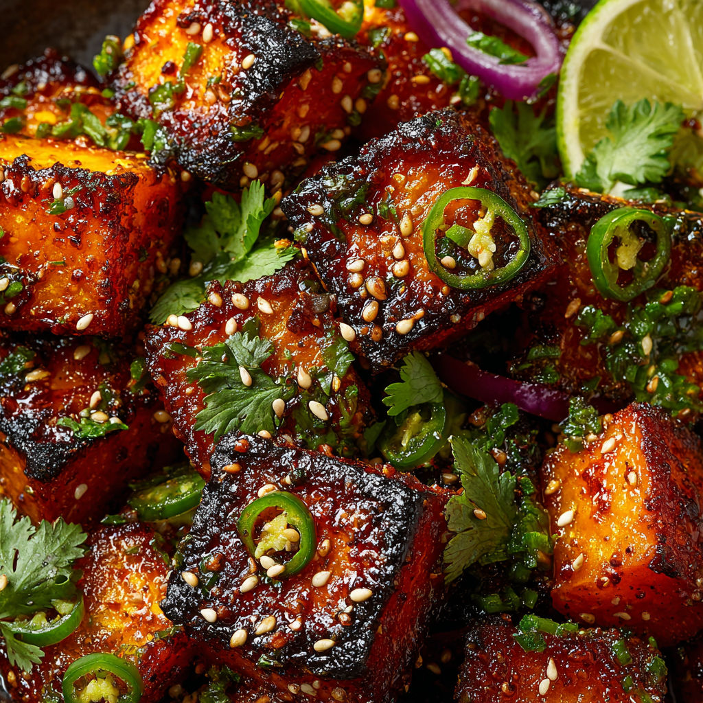 A dish of Asian Fusion Tikka-Spiced Roasted Pumpkin.