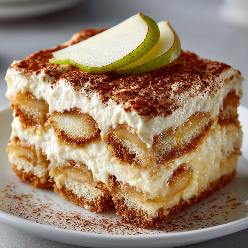 A slice of eggless pear-cinnamon "Phantom" tiramisu.