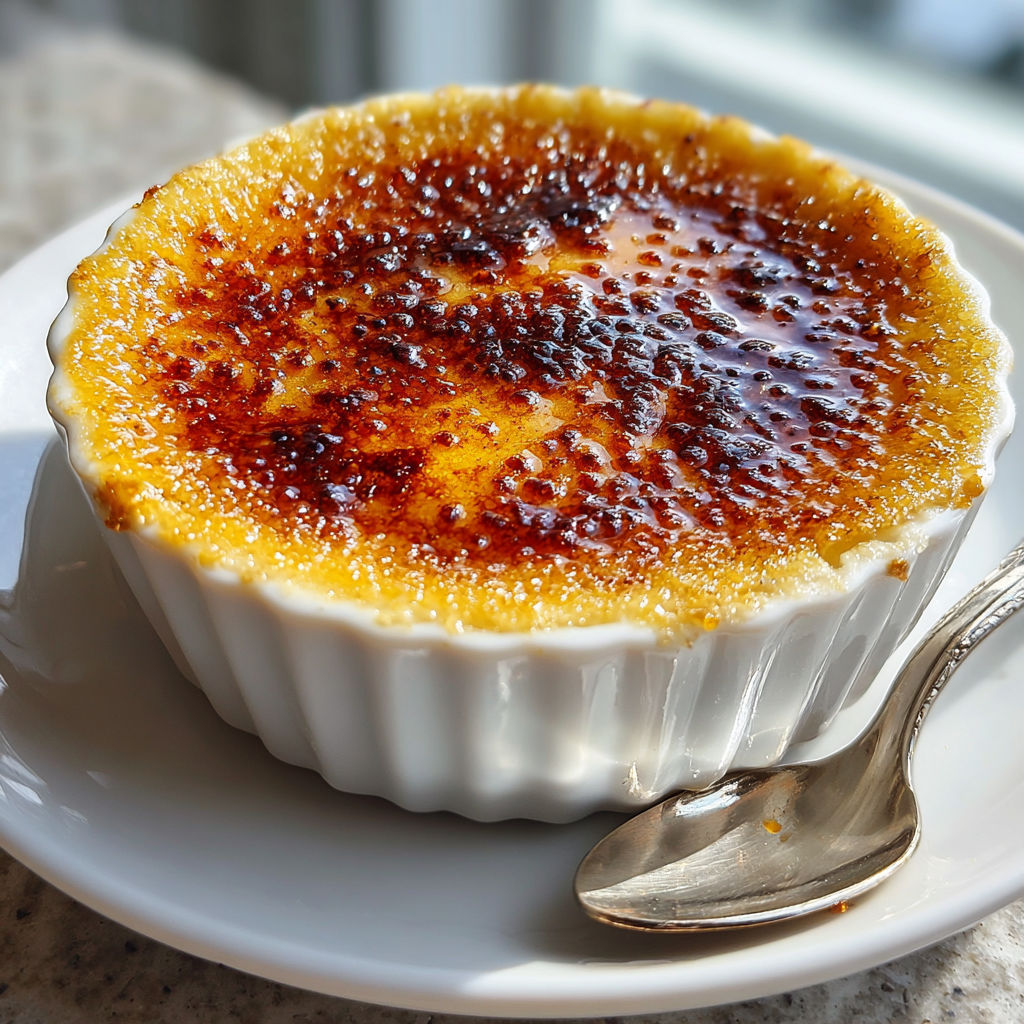 A small white bowl of pumpkin-bourbon vanilla crème brûlée.