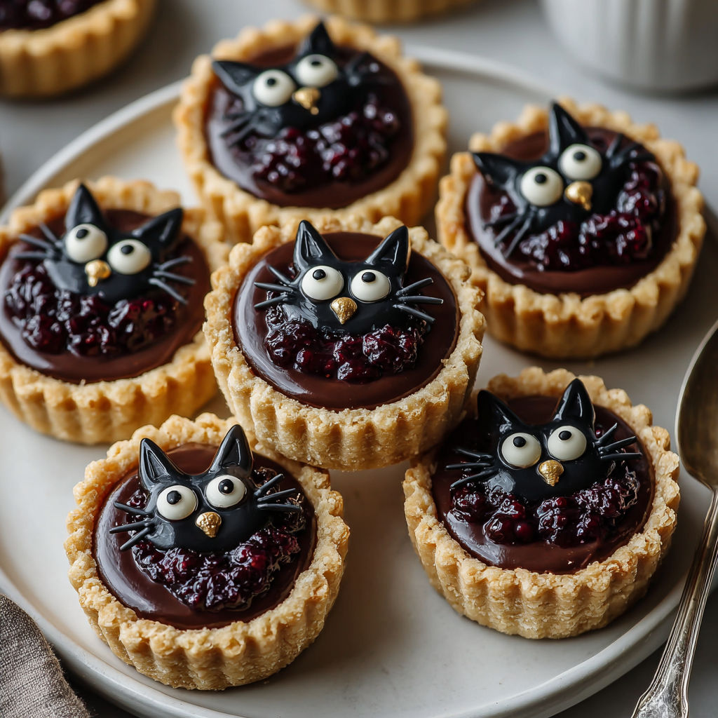 A plate of cat-shaped cookies with chocolate and raspberry filling.