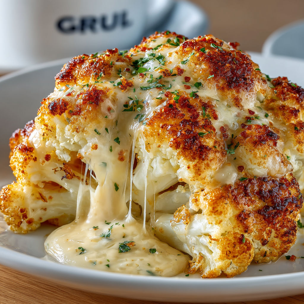 A cheesy cauliflower bake on a plate.