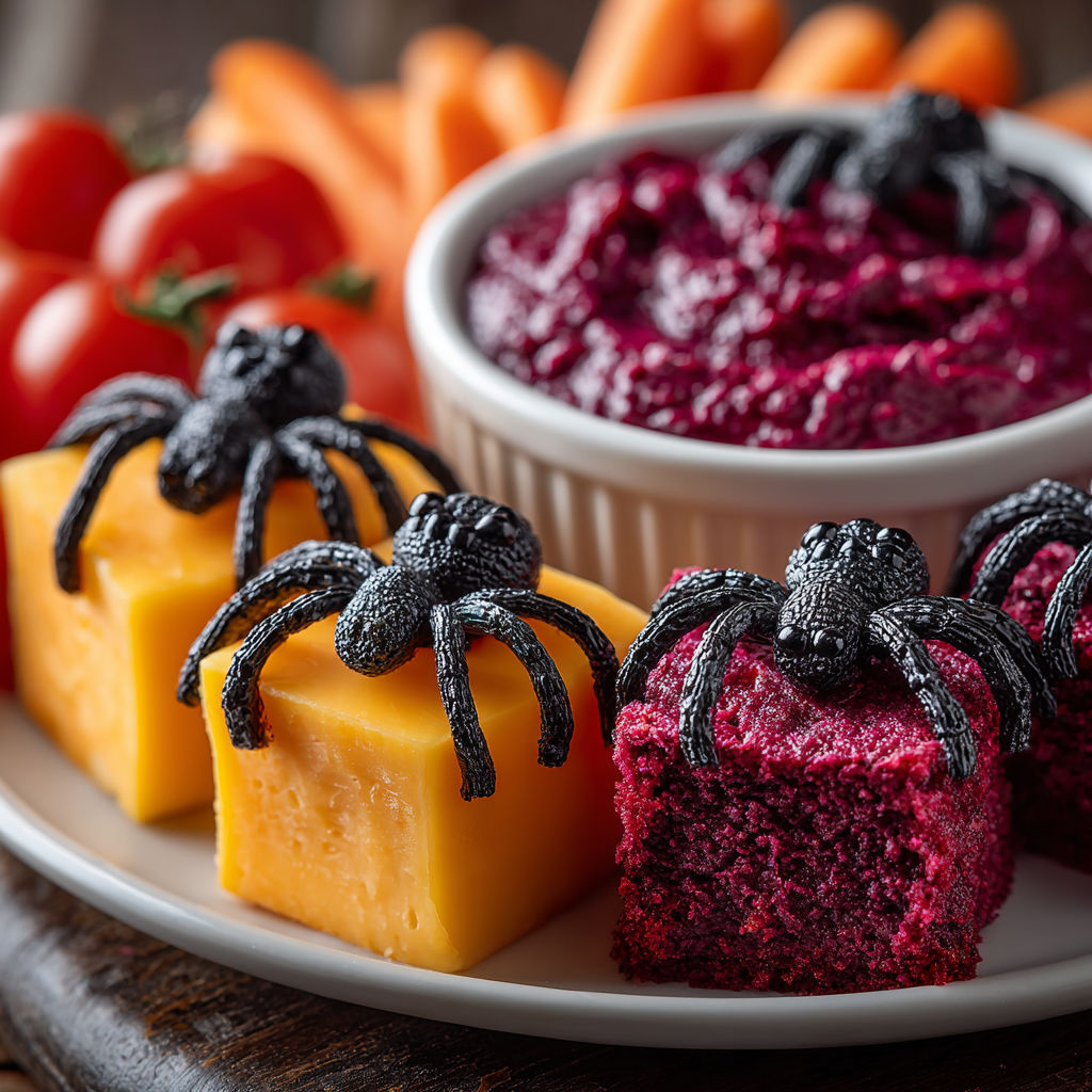 A plate of food with a spider on it.