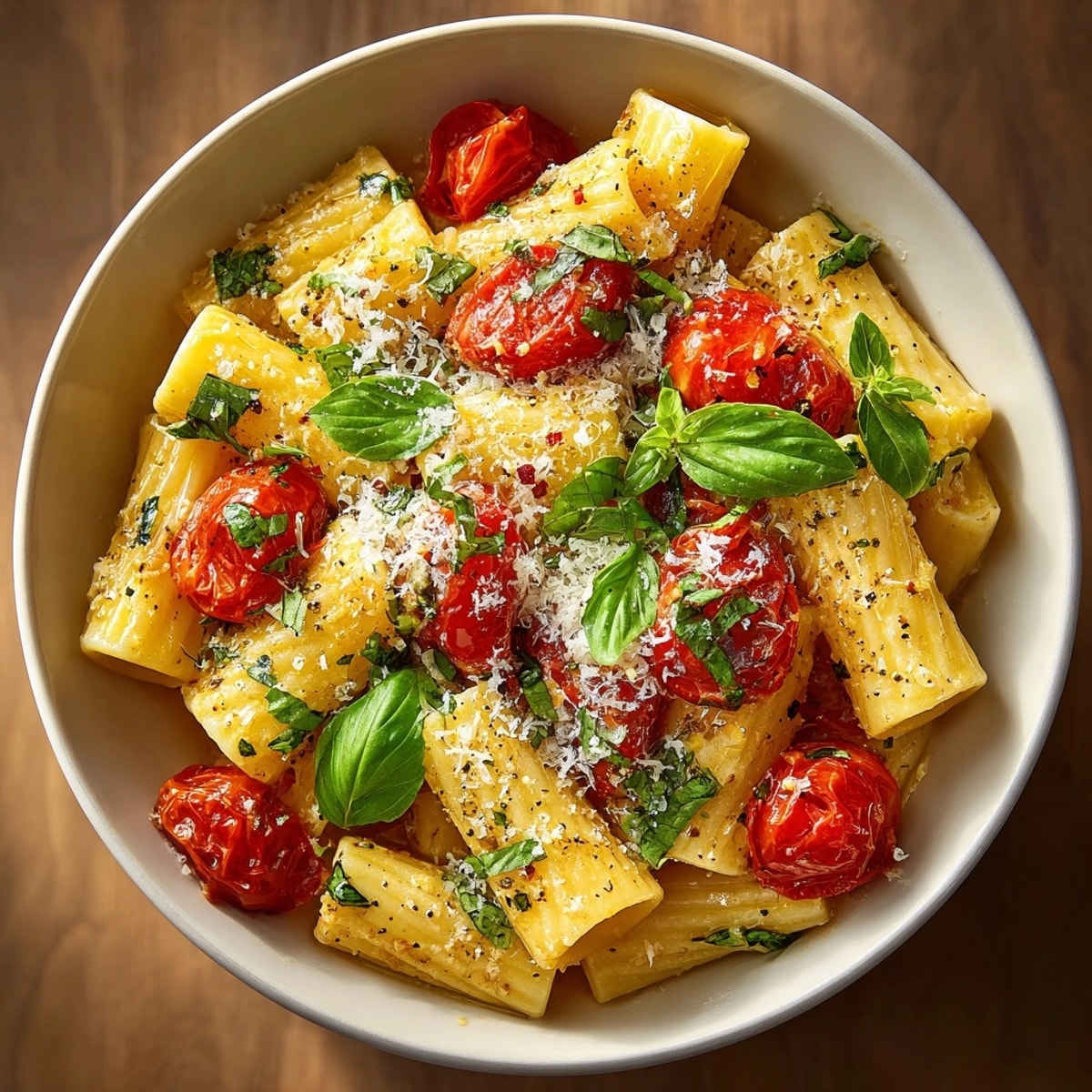 Photo d'une one pot pasta au citron et tomates-cerises, parfaite pour les soirs pressés d'été.