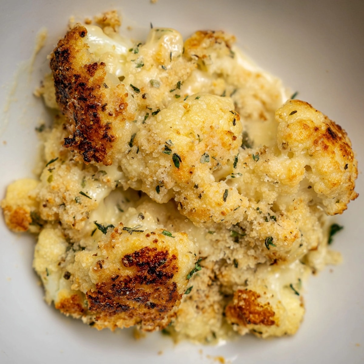 Chou - fleur crémeux et fromagé, un gratin de chou - fleur aux herbes parfait.