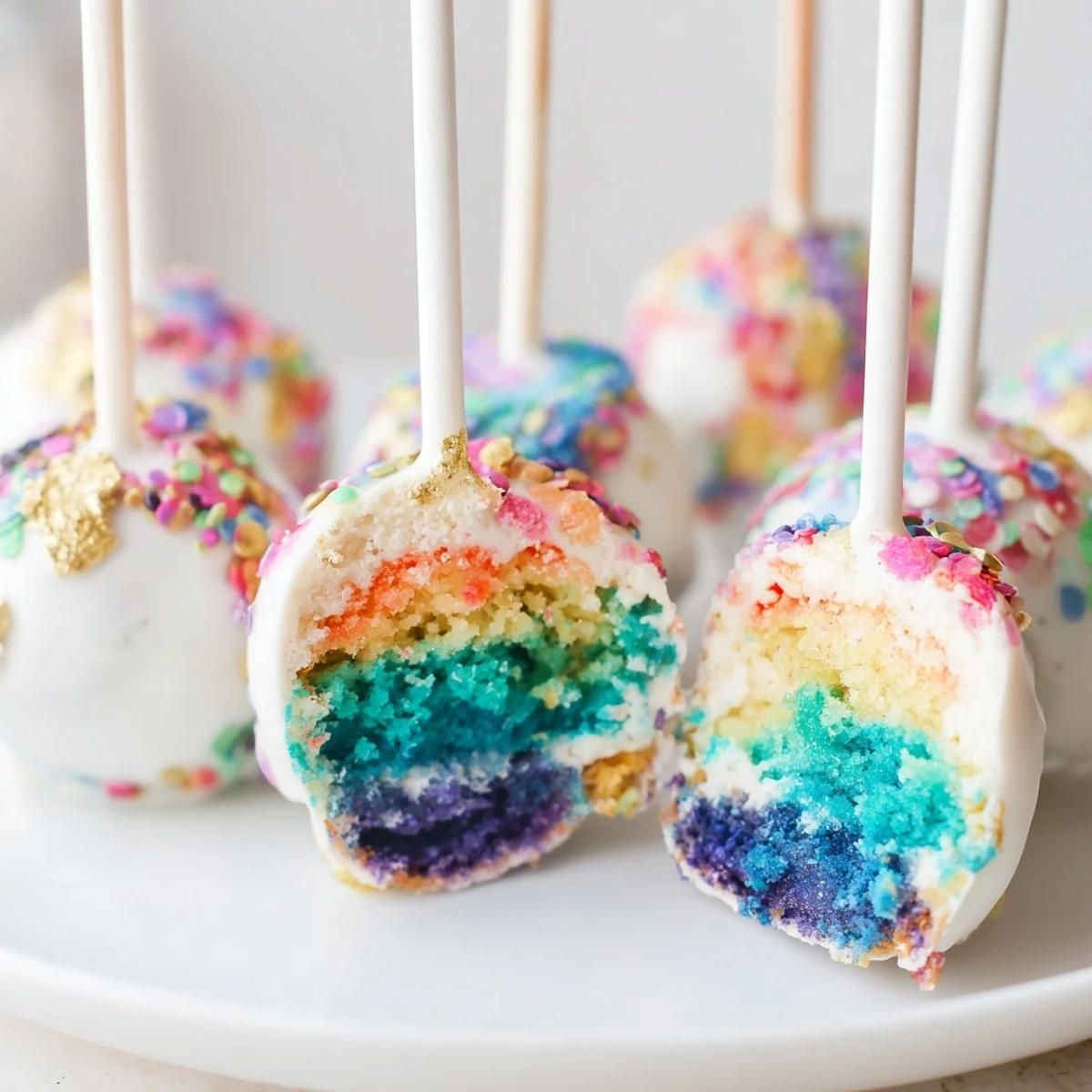 Colorful Macaron Chaos Cake Pops with creamy filling, perfect for festive celebrations.  