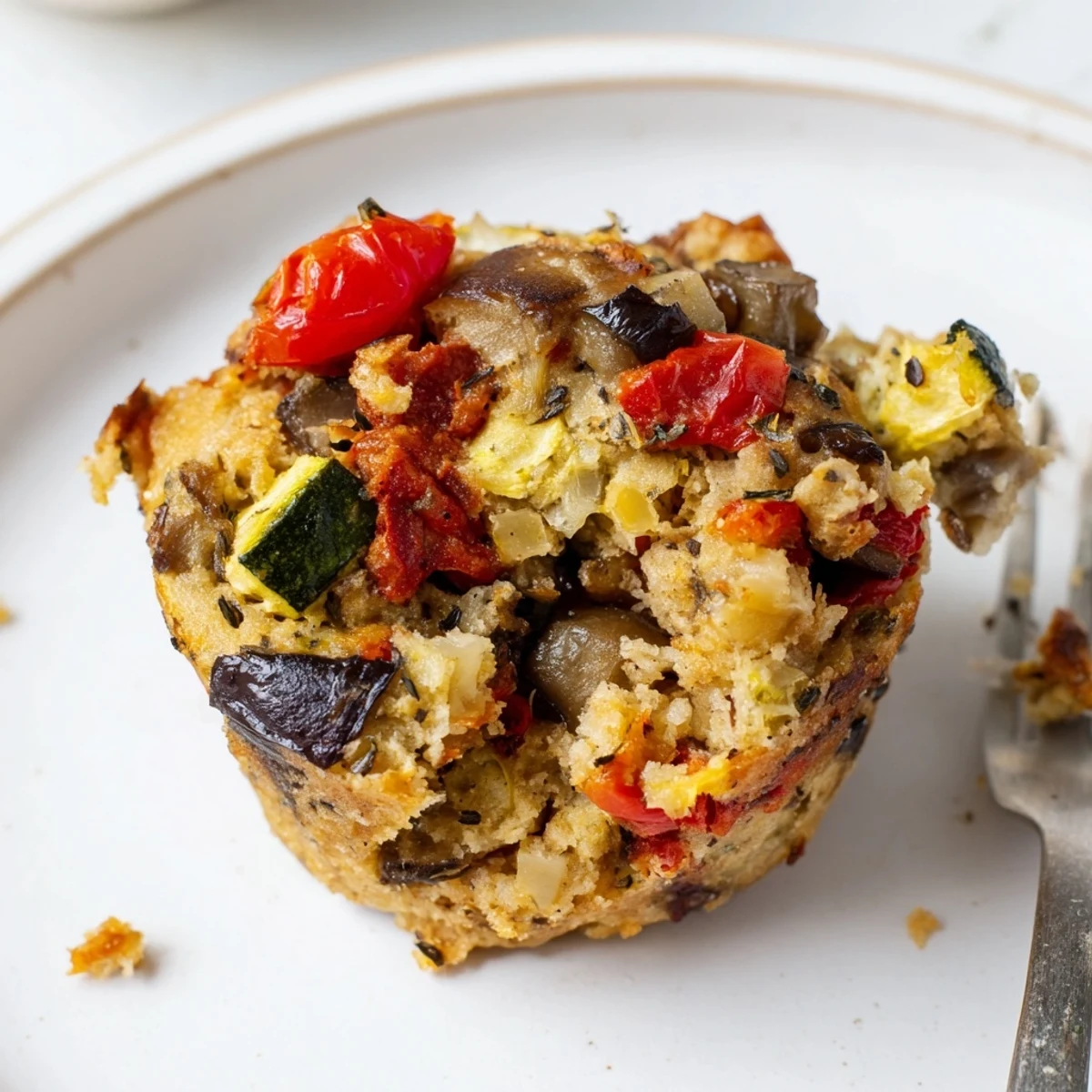 Muffins de petit-déjeuner vegan à base de ratatouille, savoureux et bourrés de légumes.  
