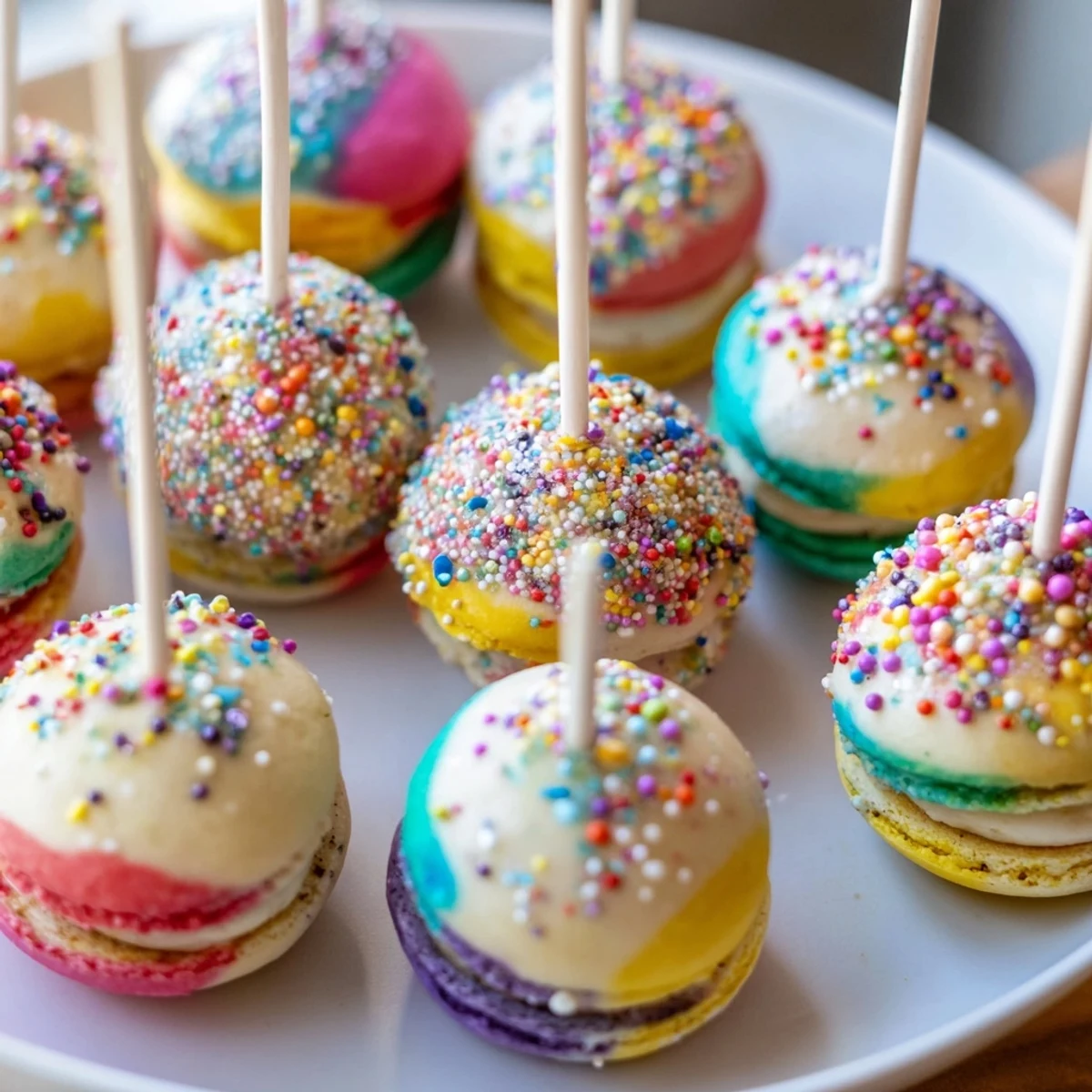 Une fusion ludique de saveurs vibrantes dans des cake pops macaron.