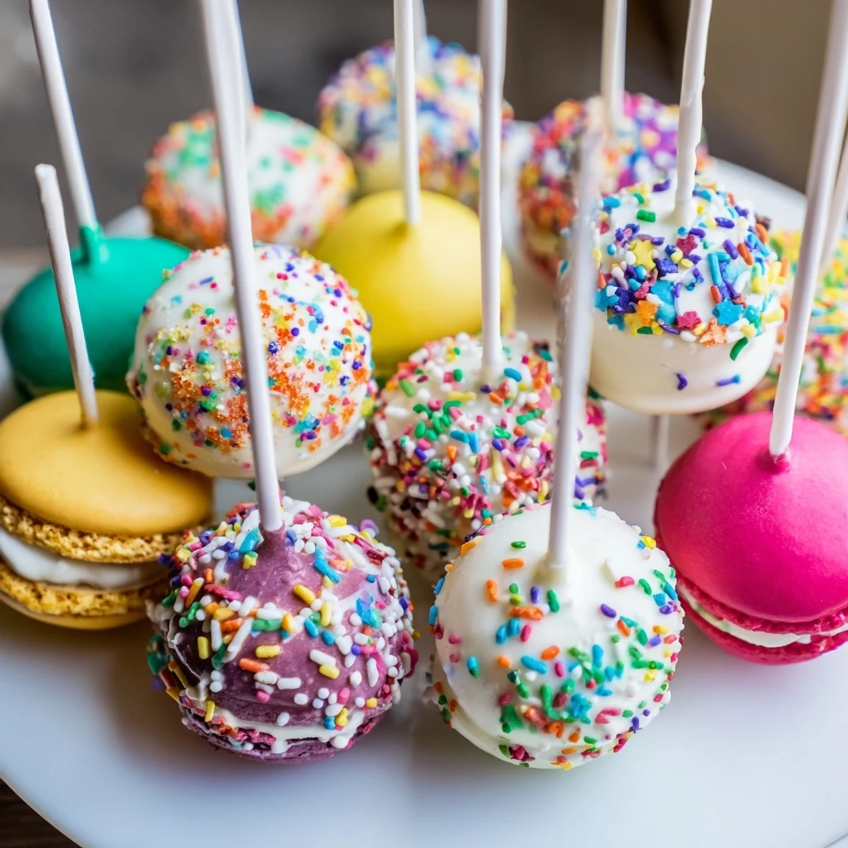chaos macaron cake pops