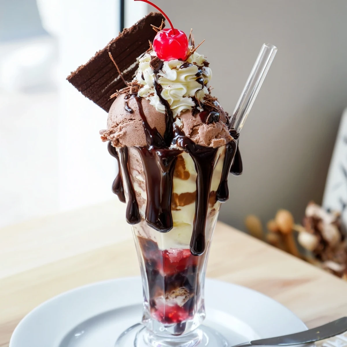 Gourmande Soda float Silly Bûche de Noël avec cerise pétillante et crème