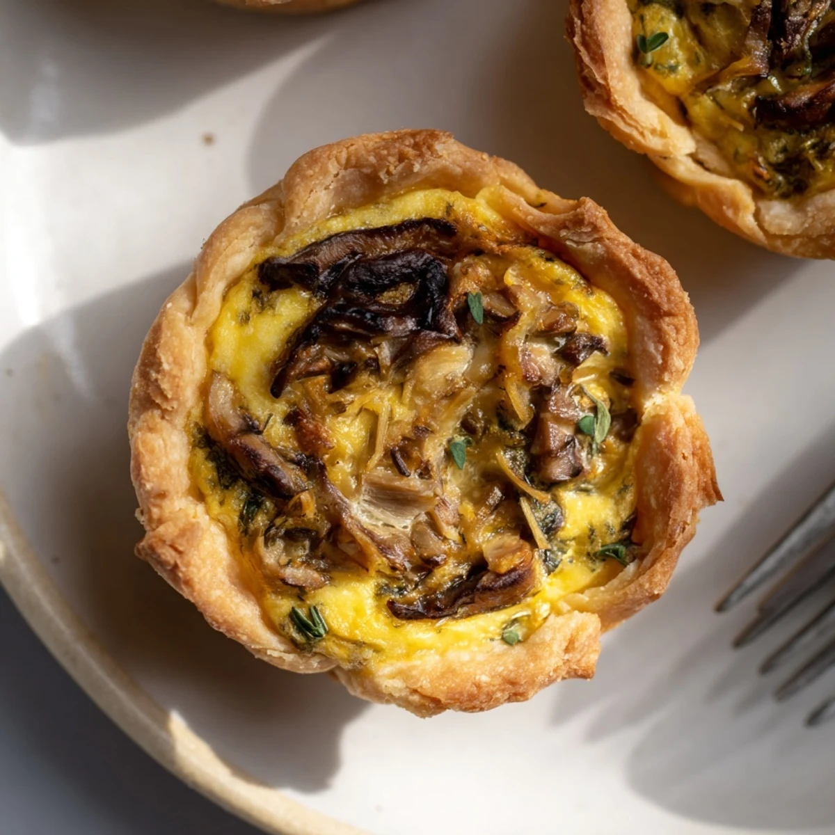 Délicieuses tartelettes de quiche aux champignons, idéales en apéritif ou pour le déjeuner.