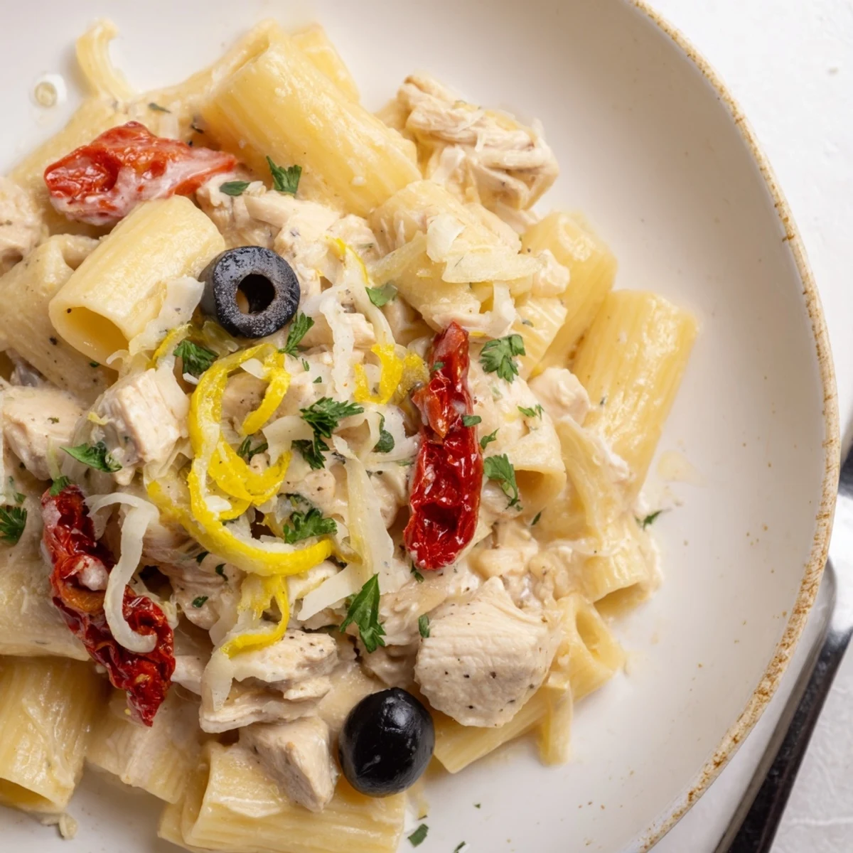 Poulet crémeux pâtes provençales