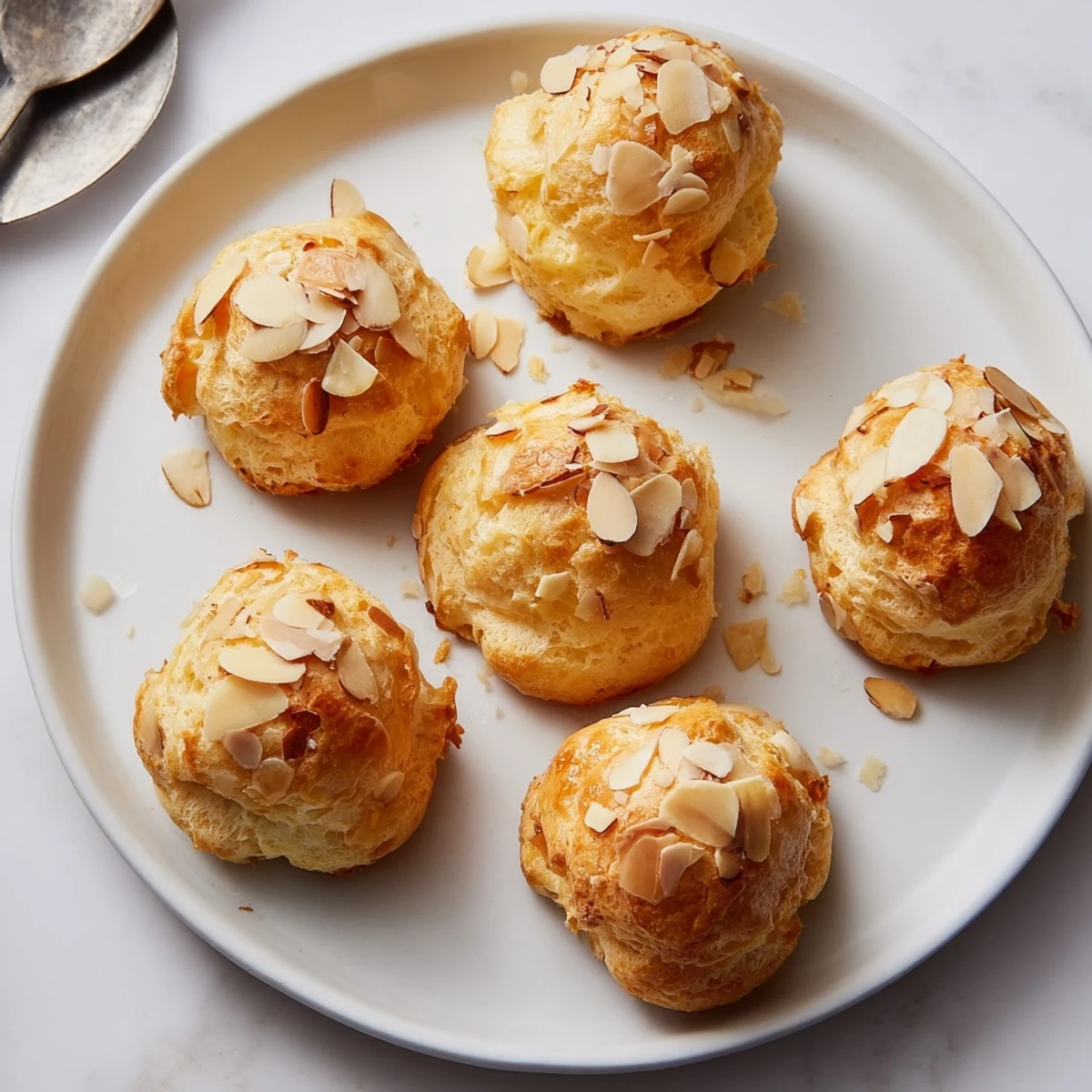Gougères au beurre et aux amandes dorées, légères et savoureuses, parfaites pour un apéritif élégant.  