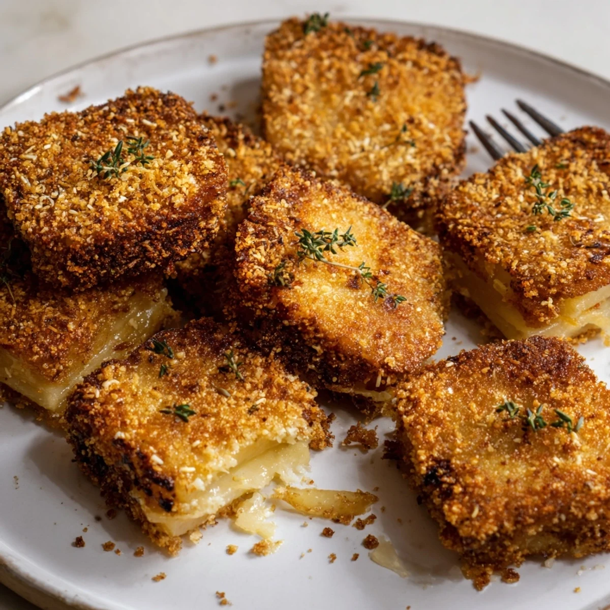 Fritters de pommes de terre dauphinoise croustillants, dorés et savoureux, idéaux pour un apéritif.
