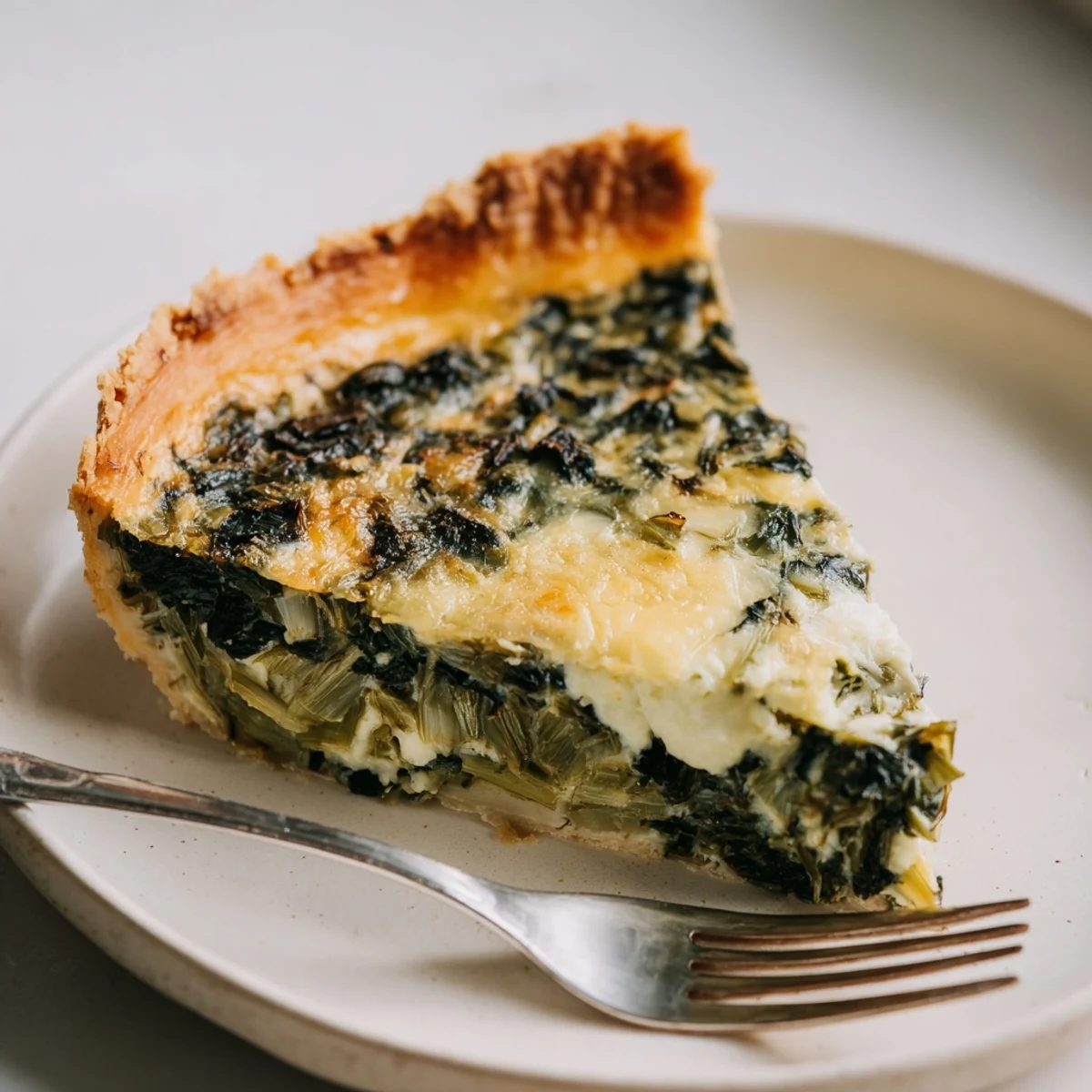 Quiche aux bettes savoureuse avec fromage fondant, parfaite pour un déjeuner léger.