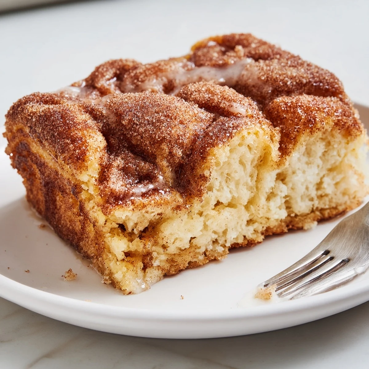 A golden, freshly baked Sweet Cinnamon-Sugar Focaccia with a crackly, sugary crust, ready to enjoy.