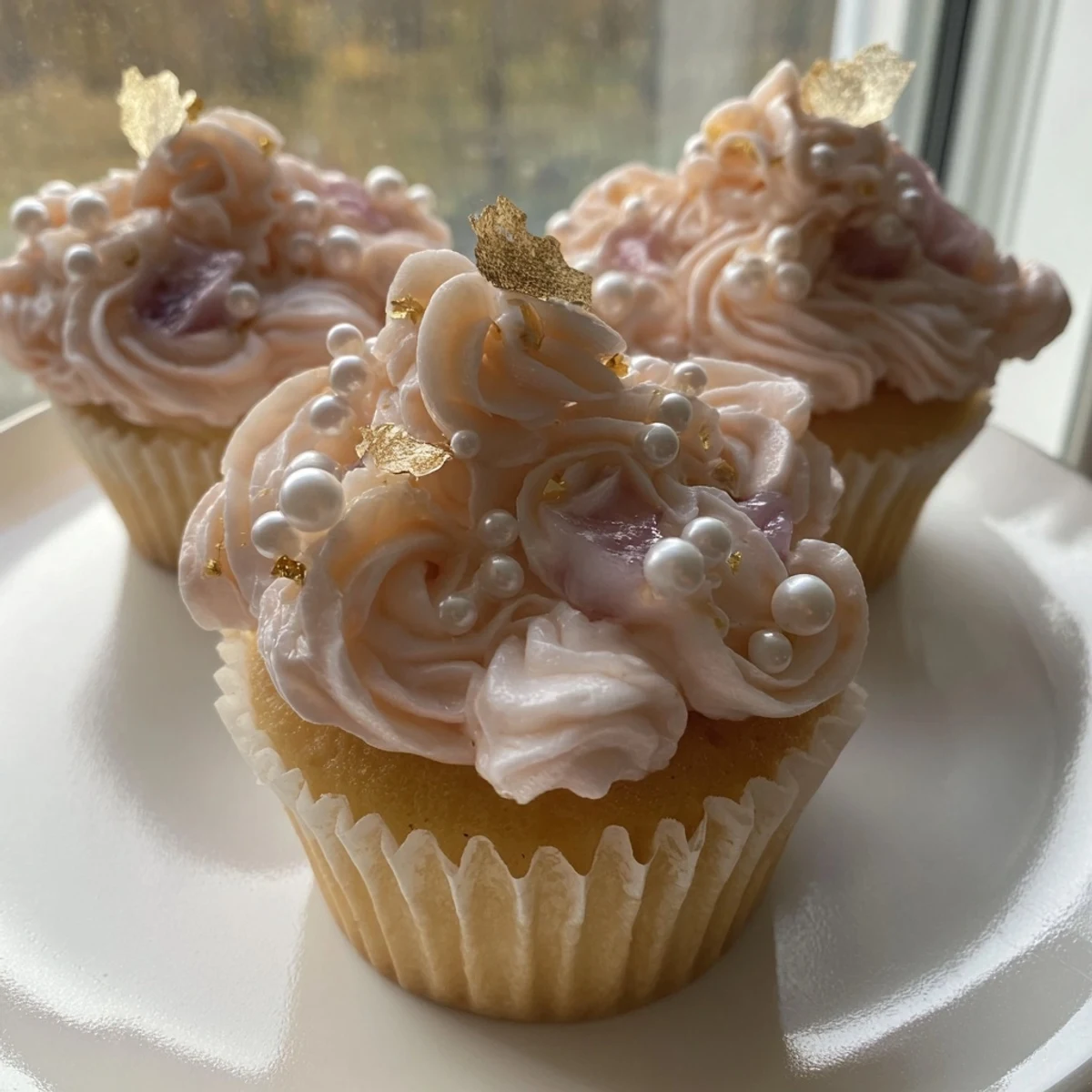 Mini Cherry-Vanilla Cupcakes with Rococo Frosting, exquisitely decorated, ready for an afternoon party, are picture-perfect.