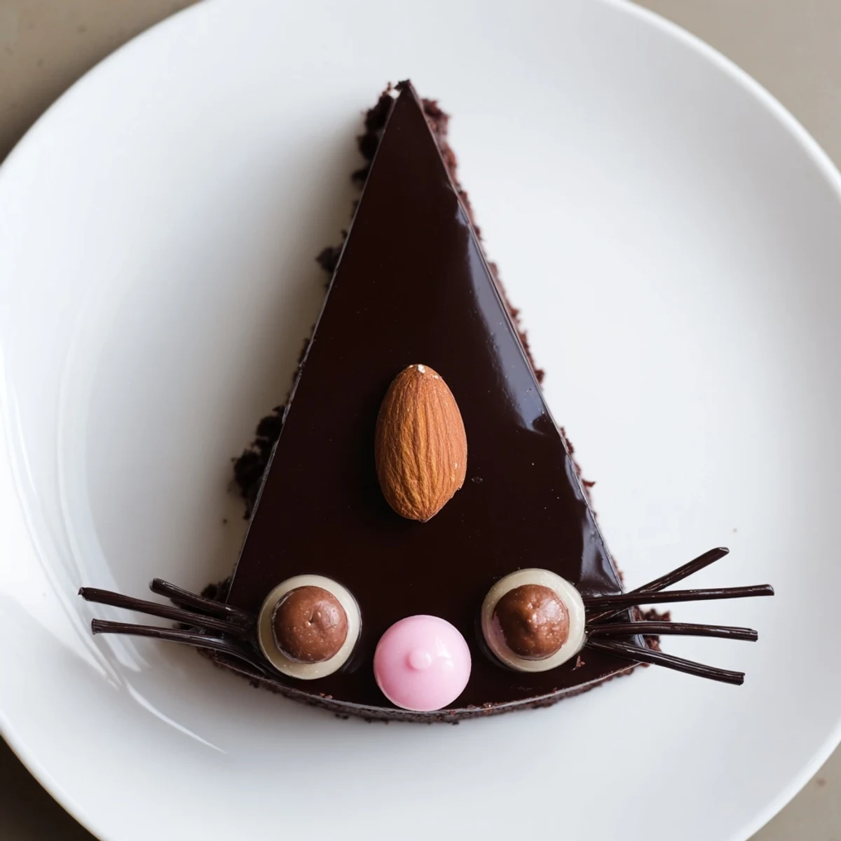 This Gâteau Rat Rigolo au Chocolat Chaotique, a French chocolate cake, is decorated for a kids' party.