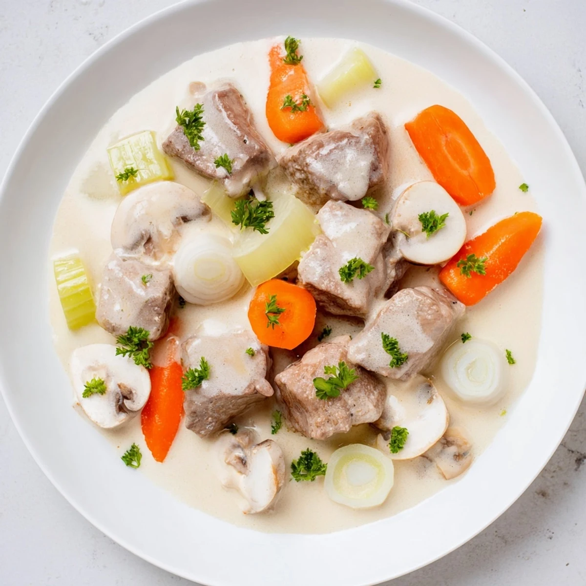 Serving suggestion: Enjoy a generous portion of this Blanquette de Veau over rice or egg noodles.