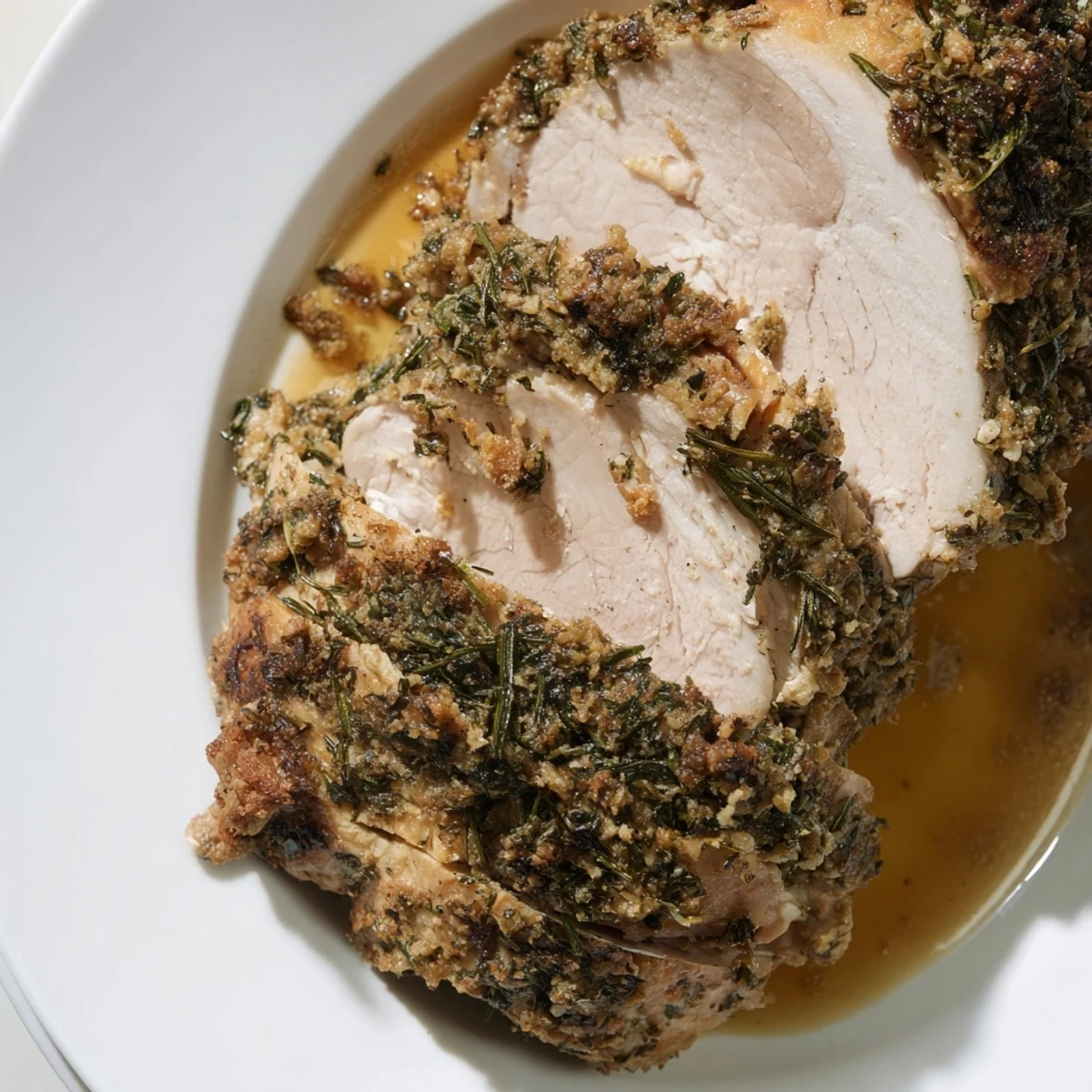 Herb-crusted Roast Capon, beautifully roasted and succulent, perfect for a festive holiday meal or dinner.