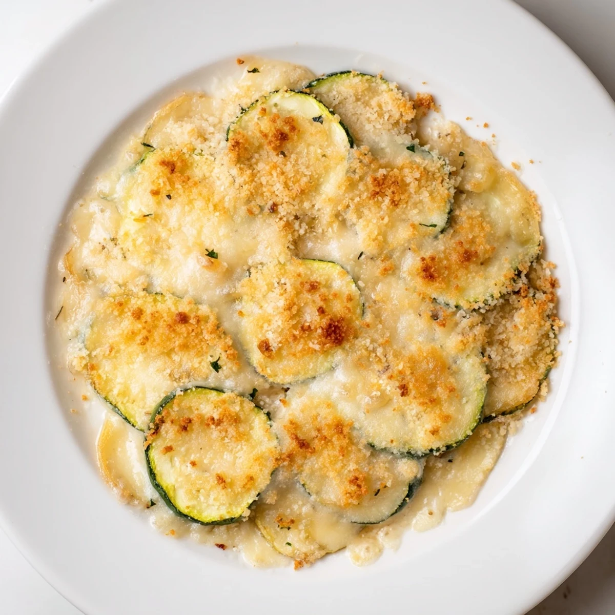 Delicious, cheesy zucchini and cheese gratin, perfect for a vegetarian main dish on a cold night.