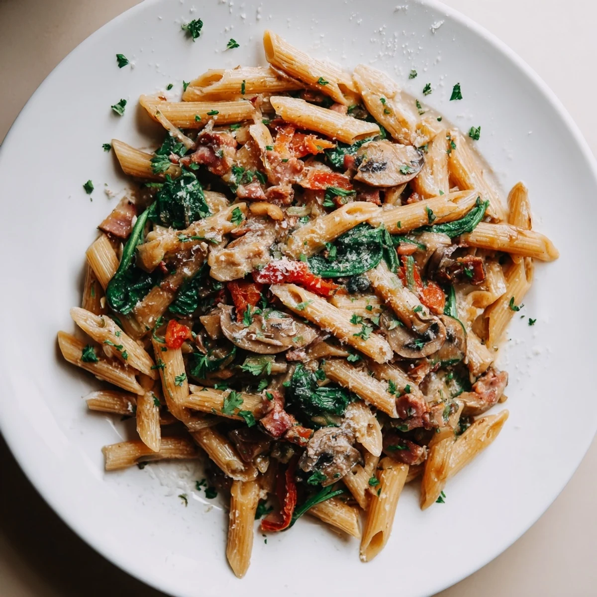 Golden-brown Leftover Sautéed Pasta Skillet, featuring crispy pasta, savory herbs, and optional bits of protein.