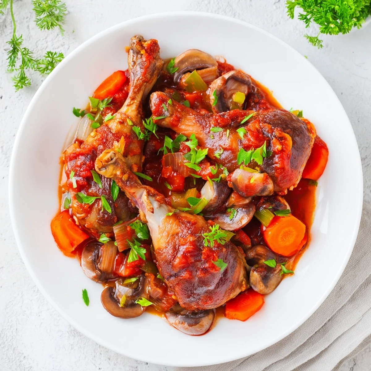 Budget Coq au Vin Style Chicken Drumsticks, glistening, savory drumsticks braised in rich red wine.