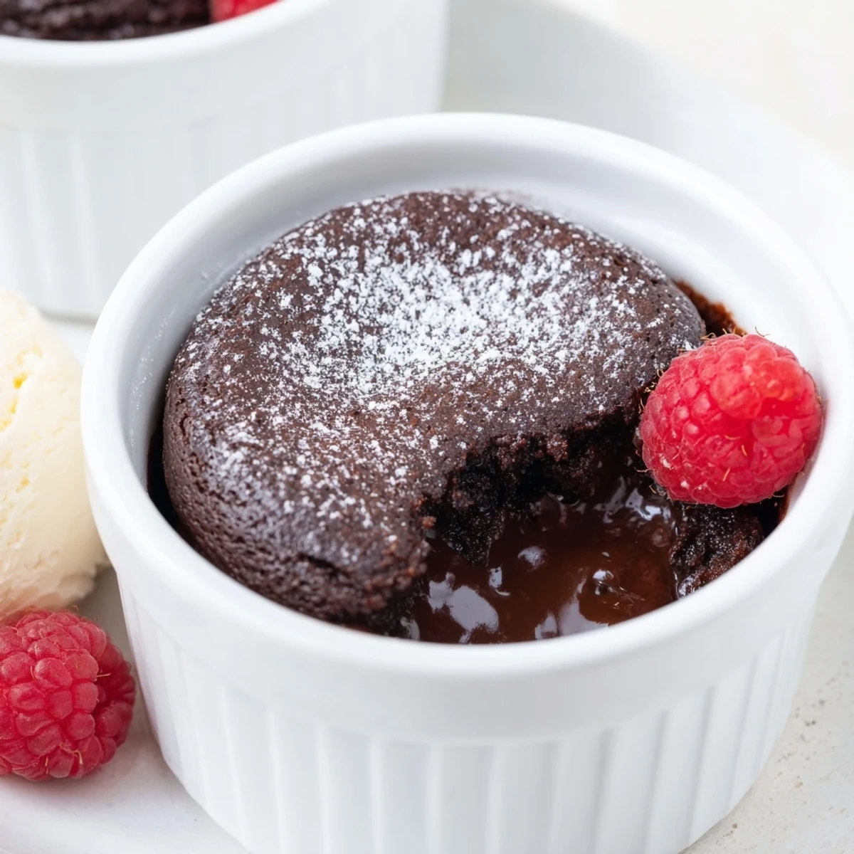 Molten chocolate center spilling from a perfect 5-Minute Quick Chocolate Lava Cake for Two, ideal dessert.