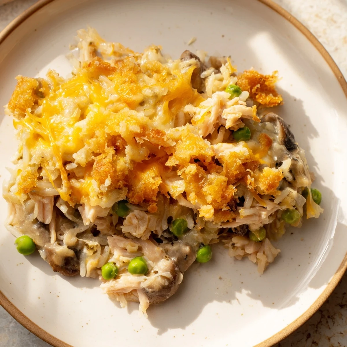 Delicious, baked Easy Tuna and Rice Casserole with a golden breadcrumb topping, ready to serve and enjoy.