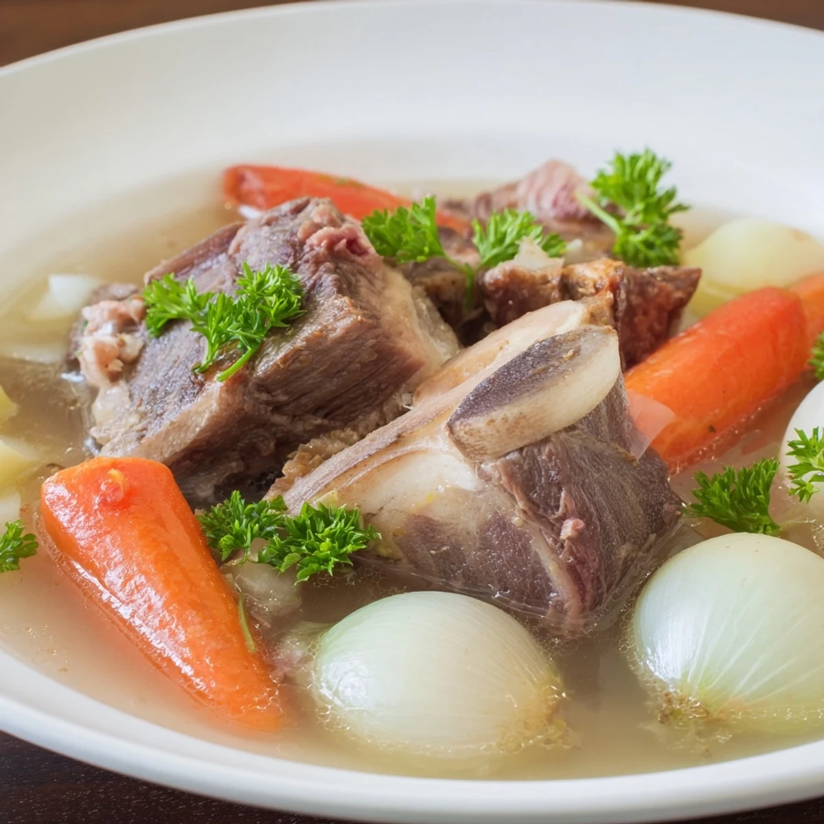 Tender pieces of beef and vegetables arranged for enjoying Authentic Pot-au-Feu; a hearty stew.