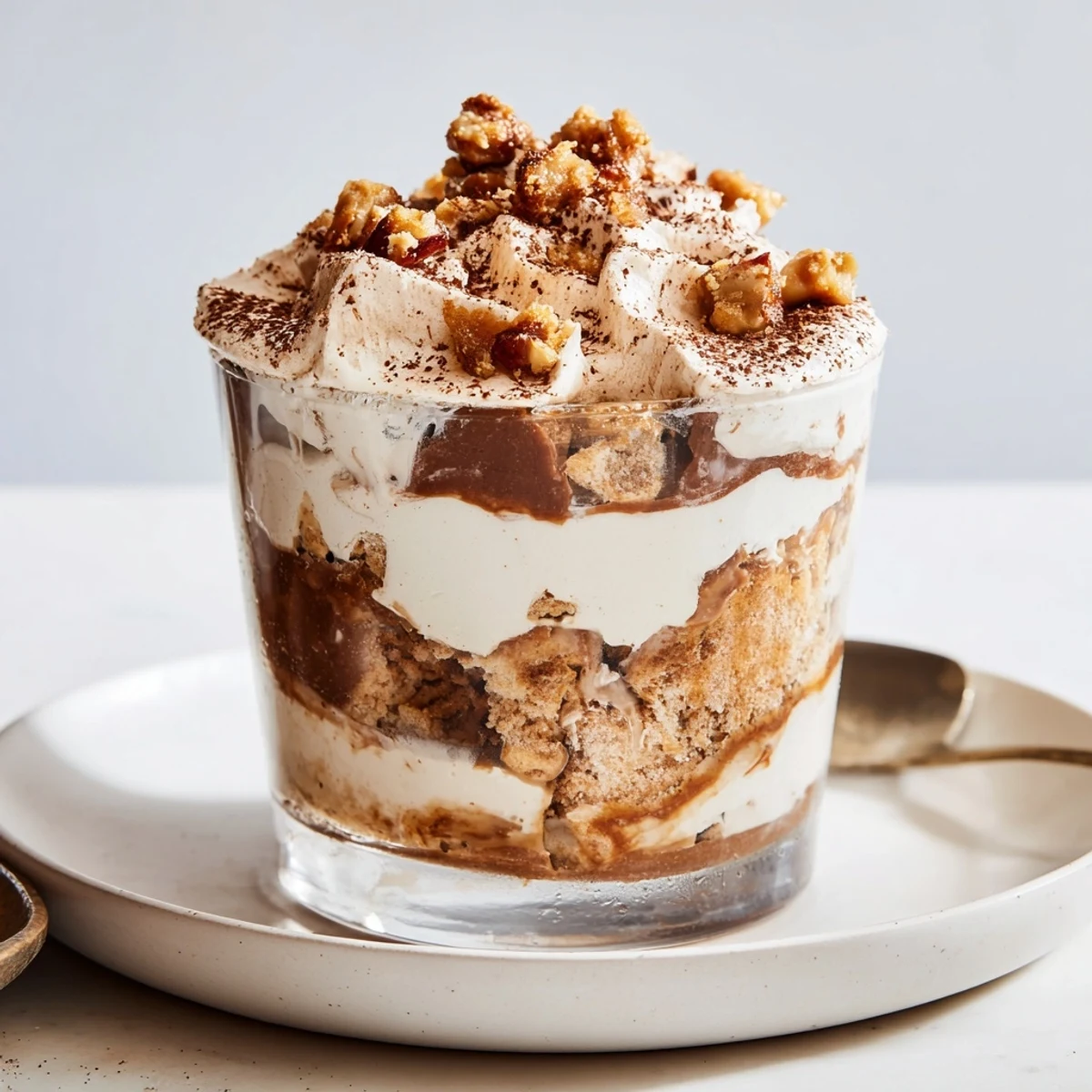 Elegant 5-minute Mont-Blanc Verrine layers: chestnut cream, whipped cream, and meringue in a clear glass.