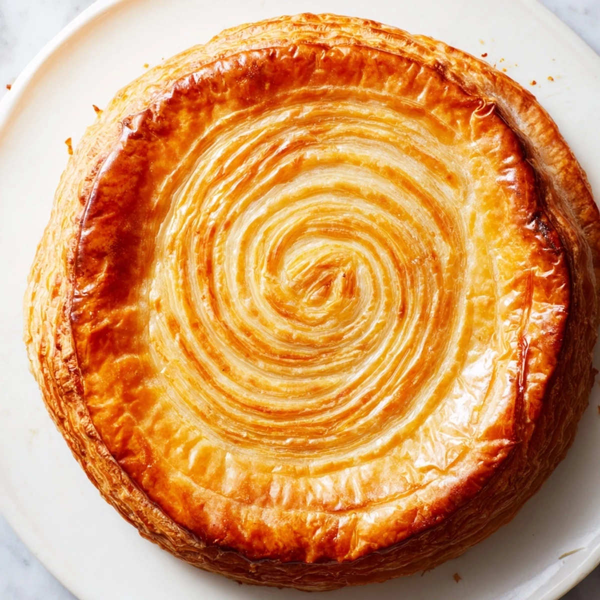 Golden-brown Air Fryer Galette des Rois, flaky and filled with almond cream, ready to serve.