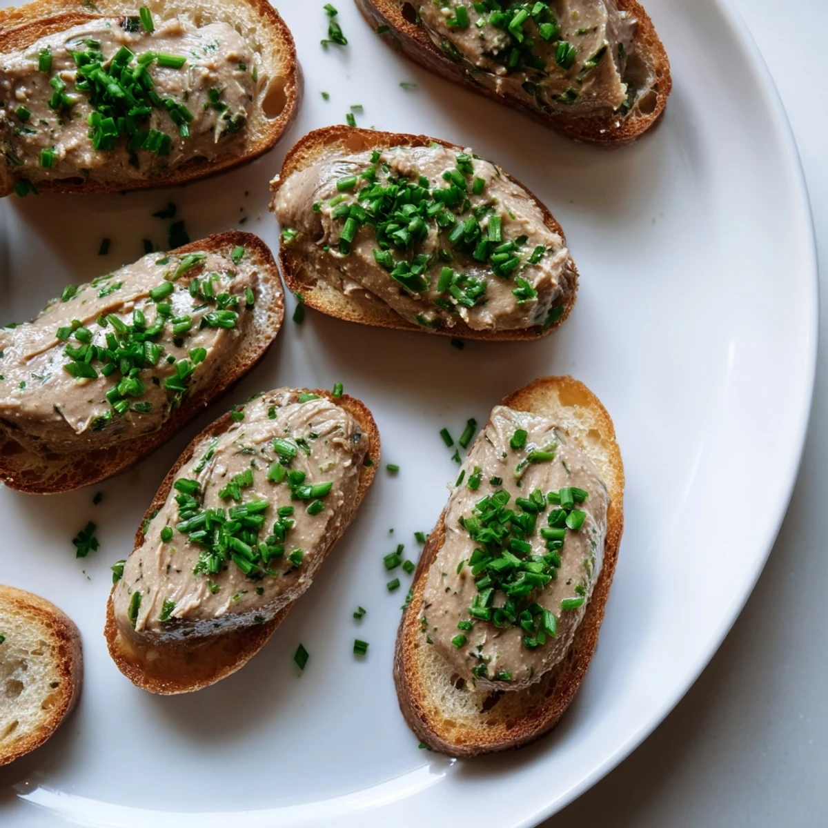 Burgundy Snail Pâté Bites drizzled with chives, a French appetizer ready to enjoy with a chilled wine.
