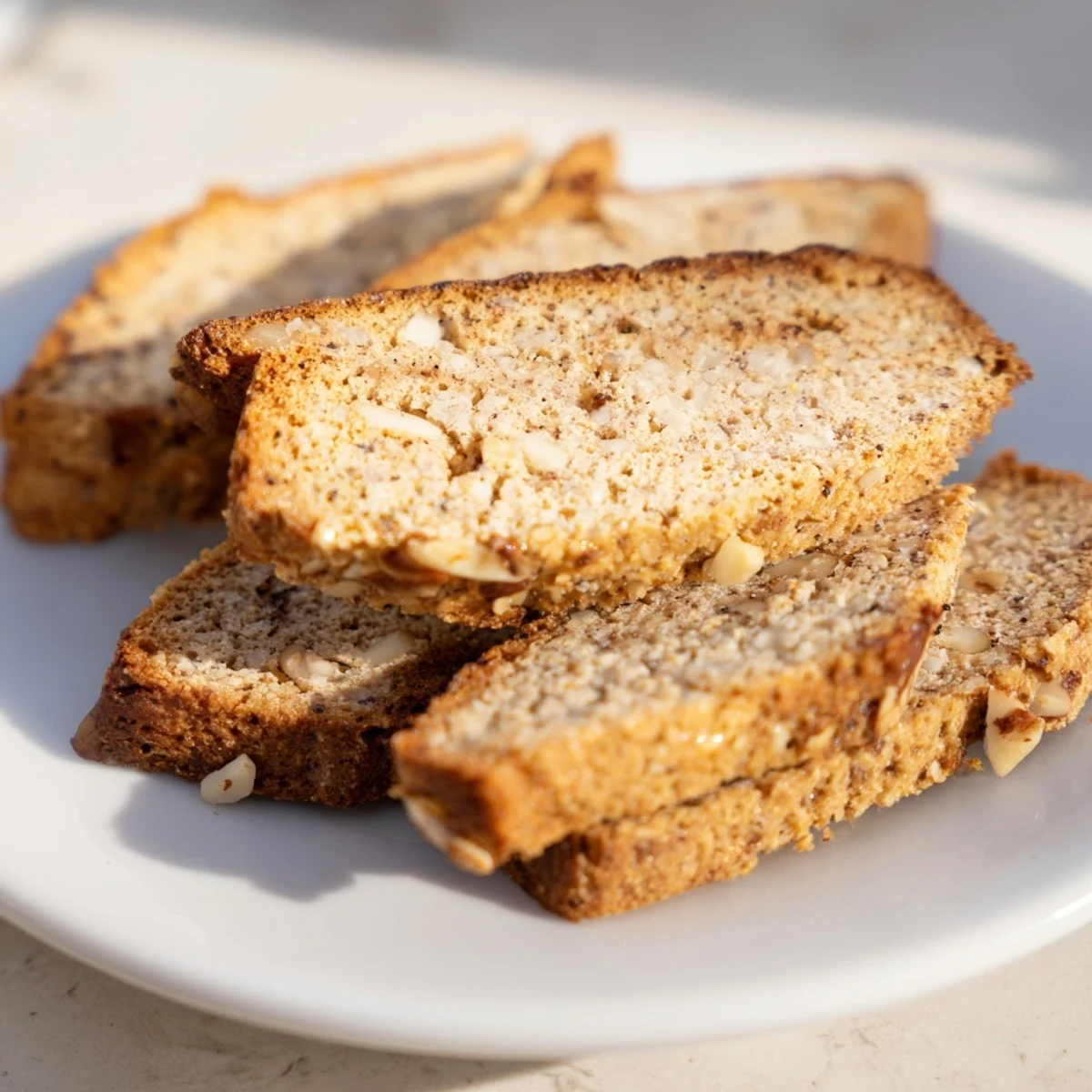 Golden-brown Pain d'Épices Latte Biscotti sit ready to enjoy with a cup of coffee.