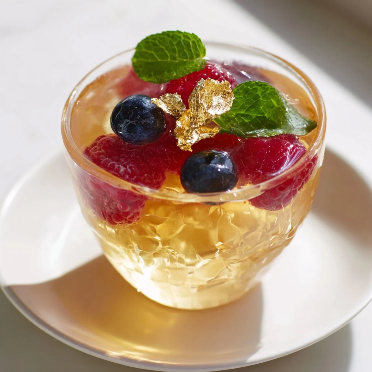 Picture 2: Chilled, bubbly Express Champagne Jelly Cups topped with gold leaf, a perfect party treat to serve.