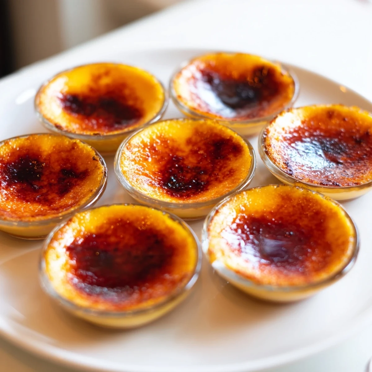 Quick Crème Brûlée Shot Glasses, with a crackling caramel top, ready to serve and enjoy.
