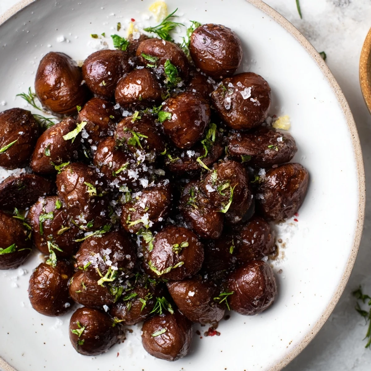 Châtaignes aux herbes rôties, un délicieux amuse-gueule pour vos apéros festifs.