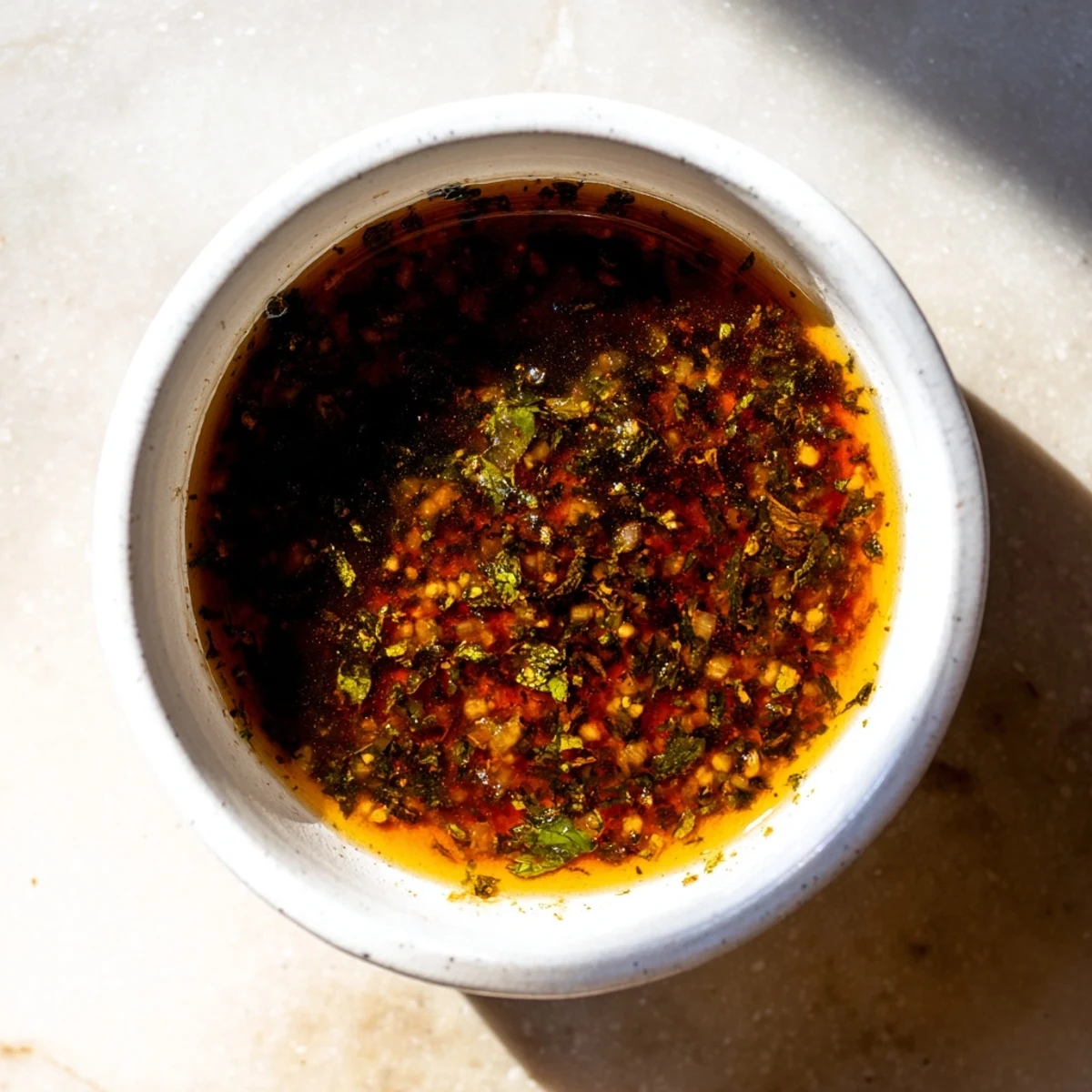 A glossy swirl of Simplified Burgundy Wine Reduction, ready to be poured over savory dishes.