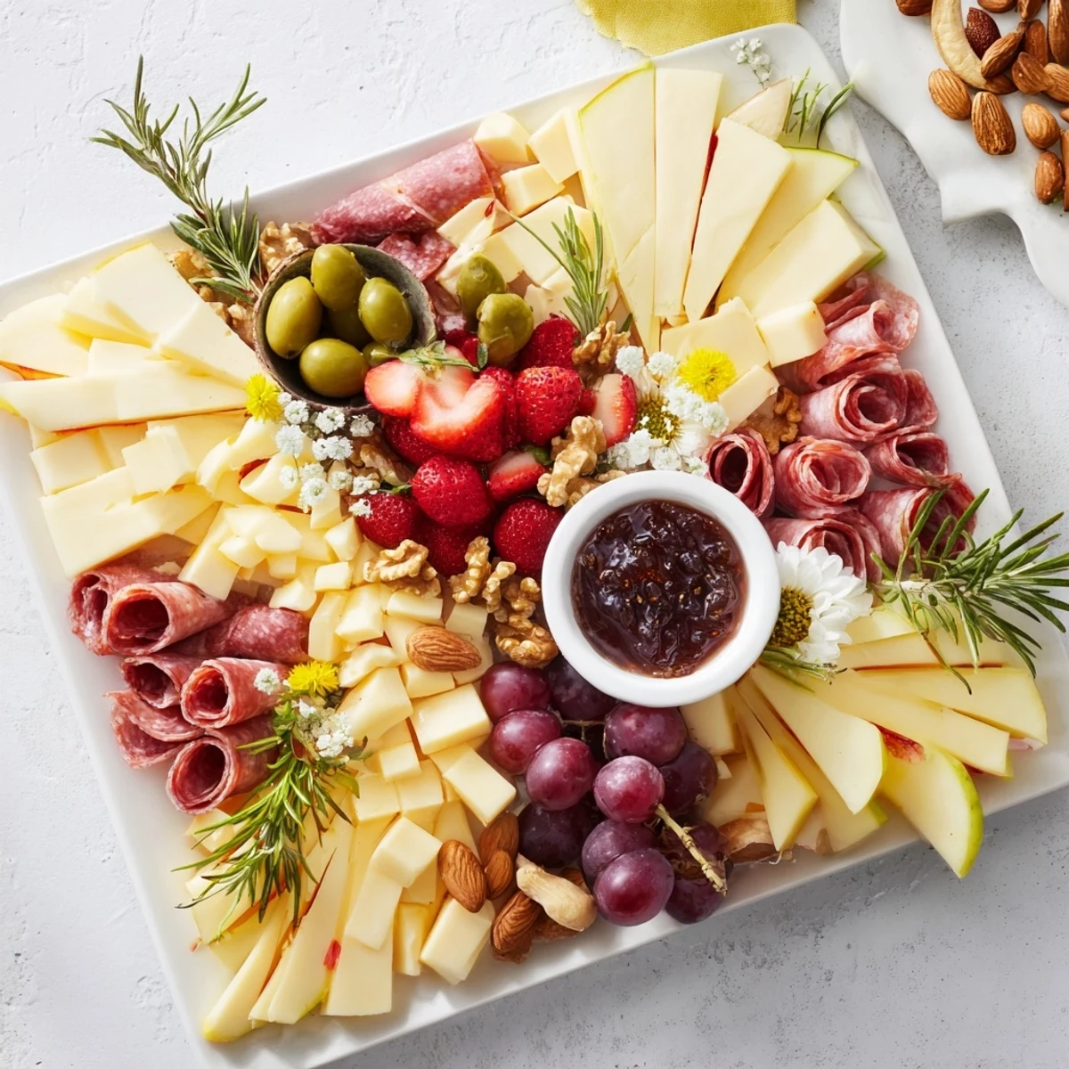 A visually stunning star-shaped appetizer board with vibrant cheeses and savory meats.