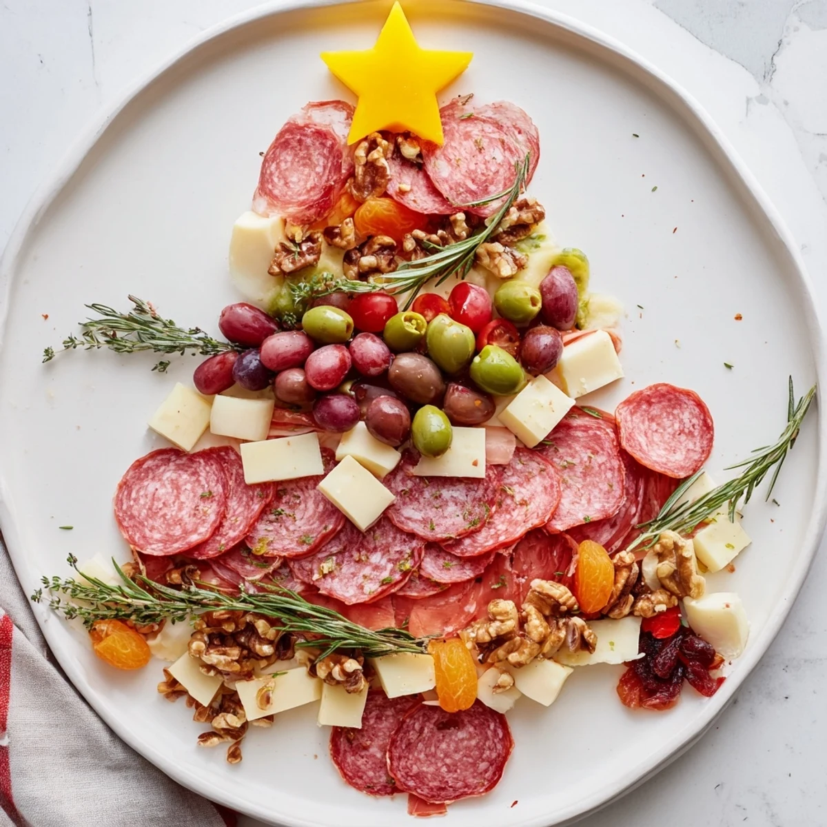 Festive Christmas Tree Charcuterie Dream featuring an abundance of cheeses, meats, fruits, and crackers.